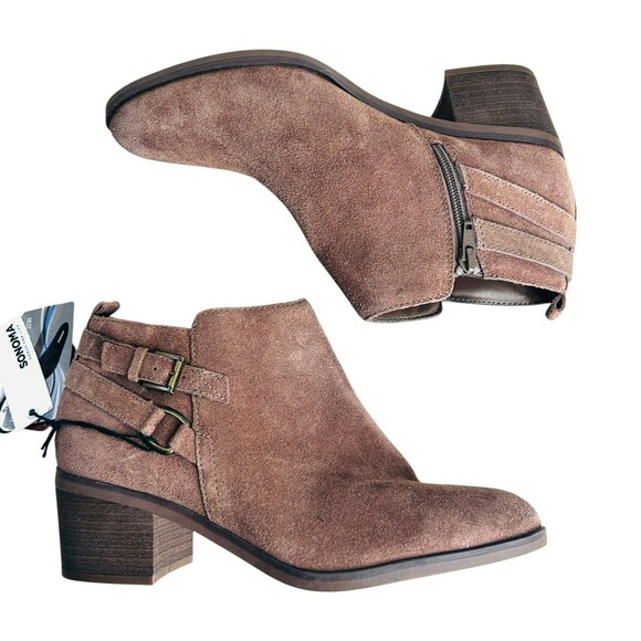 NEW Sonoma Suede Leather Booties 9 M Sonya Taupe Beige Shoes Western Vibe NWT - Picture 4 of 10